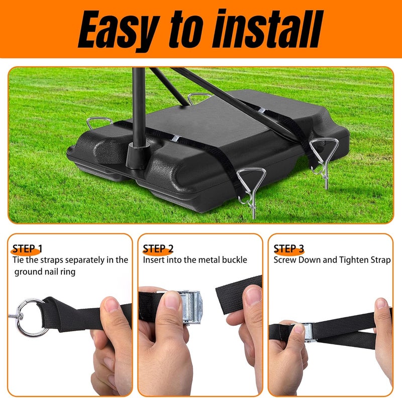 RunNico Basketball Goal Anchor, Heavy Duty Basketball Hoop Tie Down Kit, Court Setup Ground Stakes with Adjustable Straps for Basketball Mounting Trampoline Swing Tent - Image 4